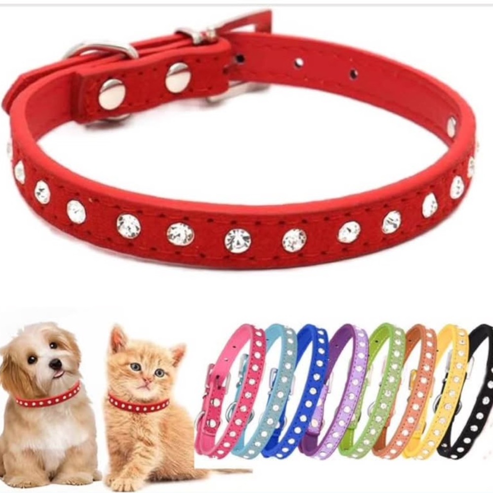 Medium Rhinestone Studded Pet Collar - Red